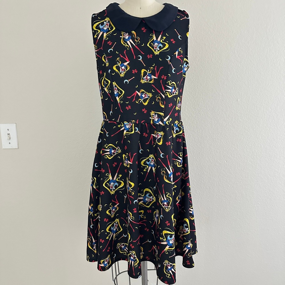 Sailor Moon Crystal Dress M Black Anime Peter Pan Collar Sleeveless Fit Flare